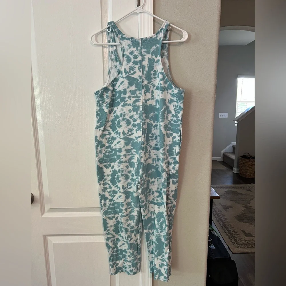 Aqua and White Tie-Dye Jumpsuit, fleece lined - Picture 2 of 3